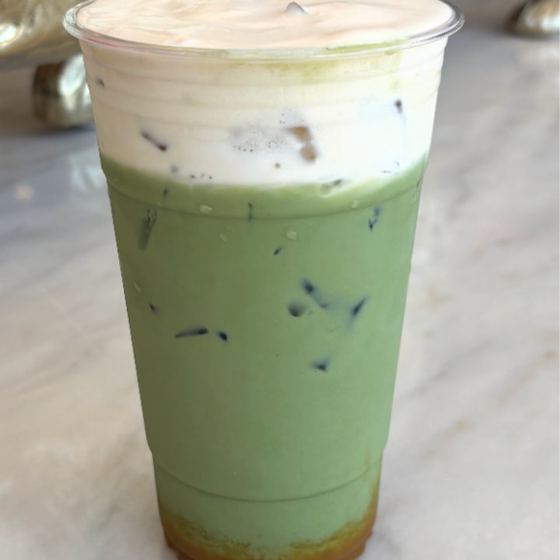 Mango Sun Matcha with sweet mango foam