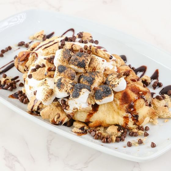 Not So S'more-Dinary croffle with toasted marshmallow and chocolate